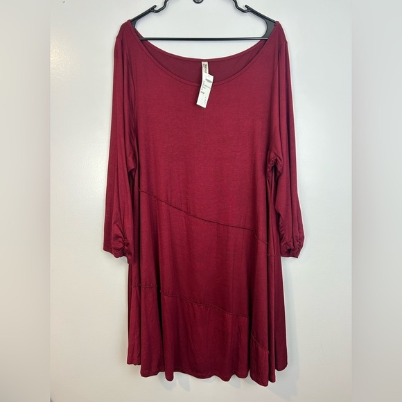 NWT 24seven 24/7 Dark Red Ruched Long Sleeve Swing Tunic Top Size 3X - Picture 3 of 10